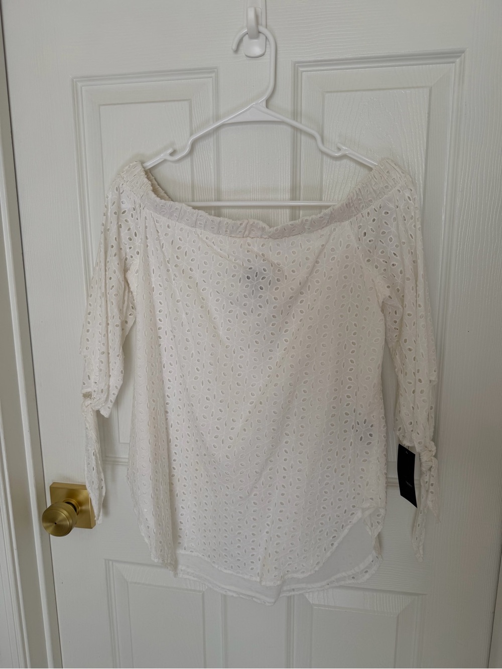 ISSI White Eyelet Off-Shoulder Tunic with Tie Sleeves